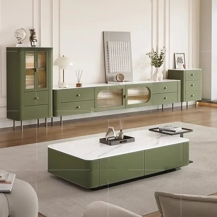 Meubles TV Esthétique Moderne avec Portes en Verre Simples et Supports au Sol