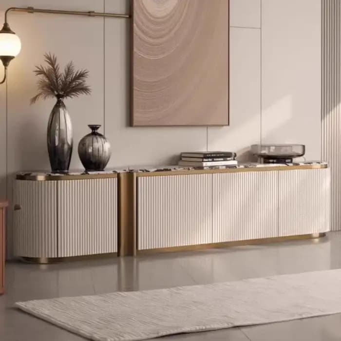 Meuble TV moderne en marbre avec rangement pour vases