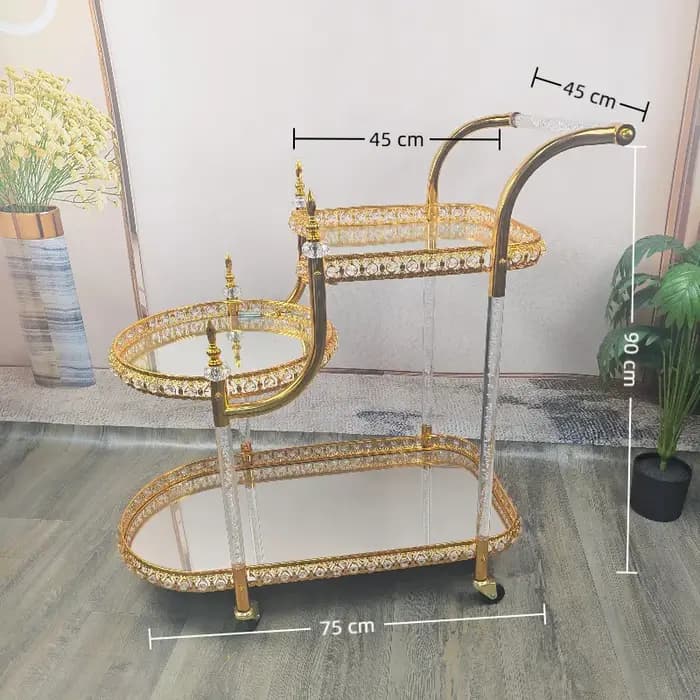 Chariot de restauration haut de gamme en métal et verre, style rétro, pour livraison de plats, desse