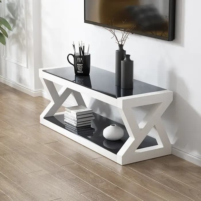 Meubles TV d'angle noirs à prix abordable avec rangement mobile, tables d'appoint et meubles de salo