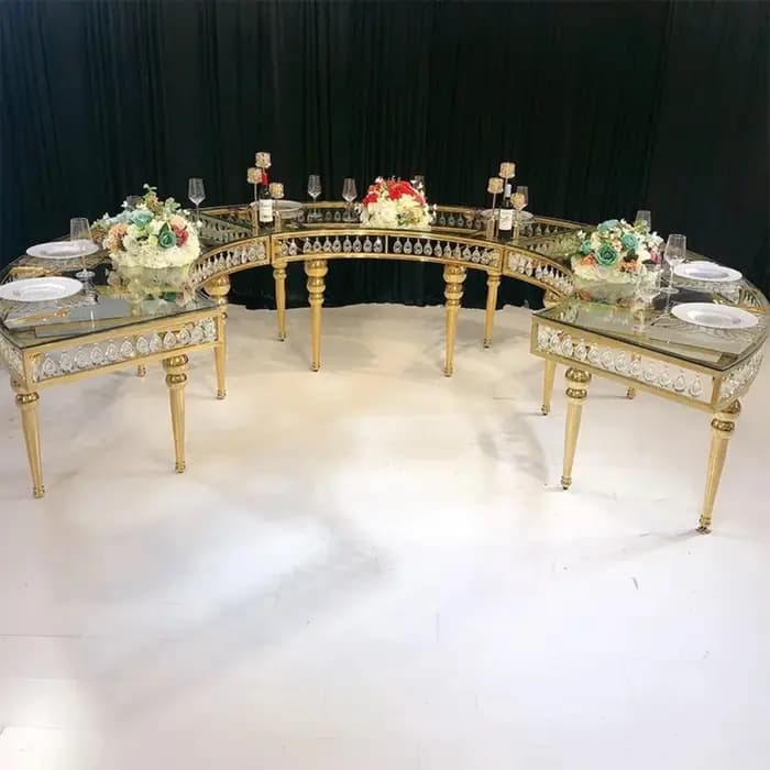 Table à manger de mariage de luxe en acier inoxydable doré | Table de banquet d'événements à plate