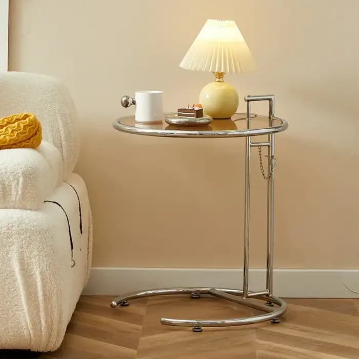 Table basse en verre transparent, design créatif, table de canapé simple, tables nordiques en forme de C, tables rondes géométriques