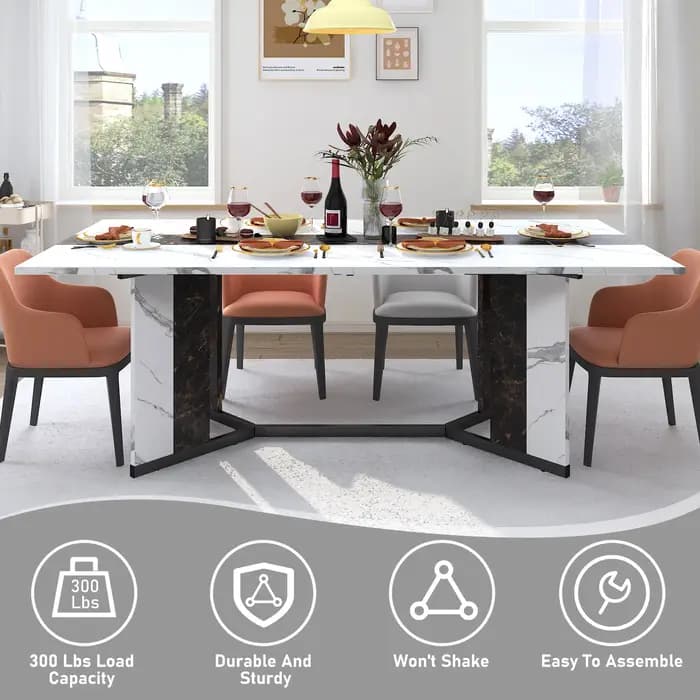 Grande table à manger rectangulaire blanche pour 4 5 6 8 10 personnes, table queen familiale avec do