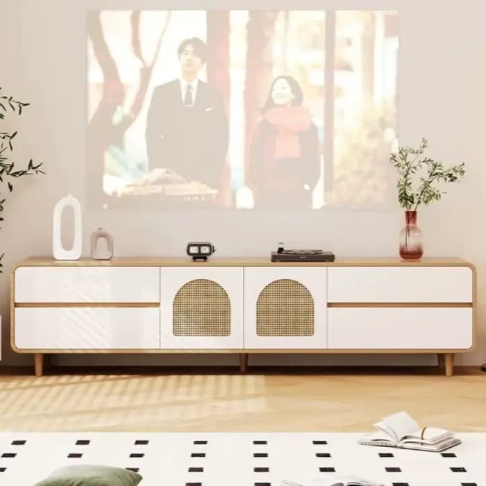 Meuble TV en bois massif blanc pour salon