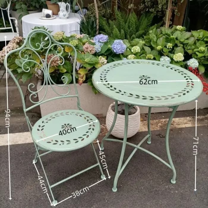 Silla Plegable américain rétro vieux motif creux chaise en fer forgé pliable cour extérieure Villa loisirs