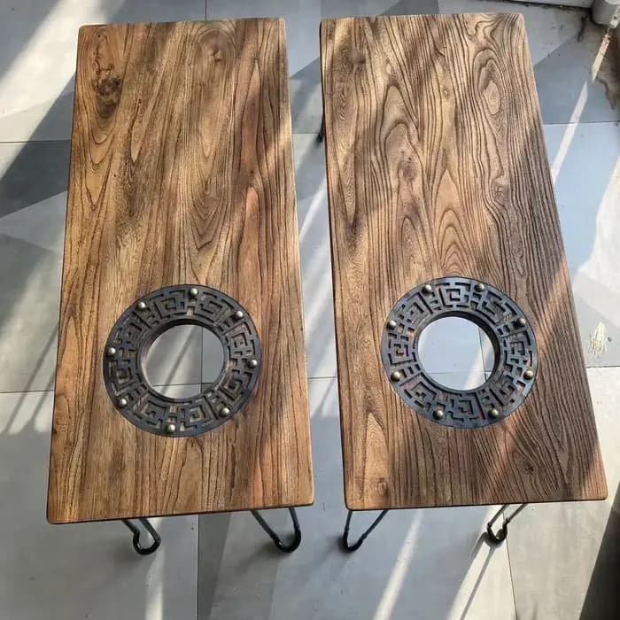 Table de camping pliante en bois massif Yushu avec poêle pour préparer du thé