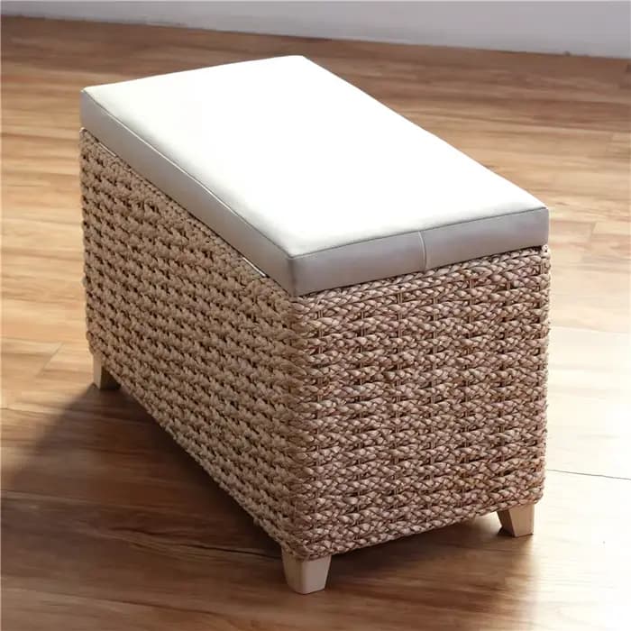 Banc ottoman en bois massif rembourré, tissage en rotin, pour couloir, entrée, avec organisateur sou
