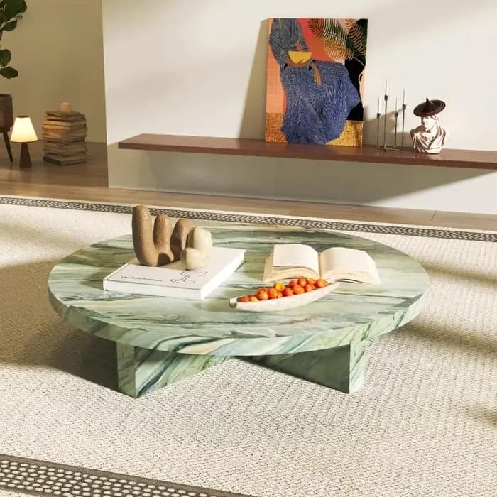 Table basse ronde en marbre vert jade
