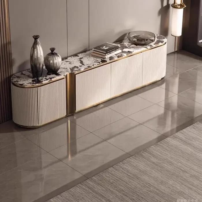 Meuble TV moderne en marbre avec rangement pour vases