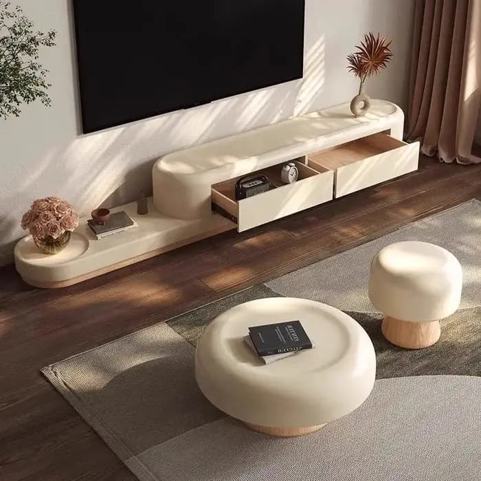 Support TV rétractable blanc