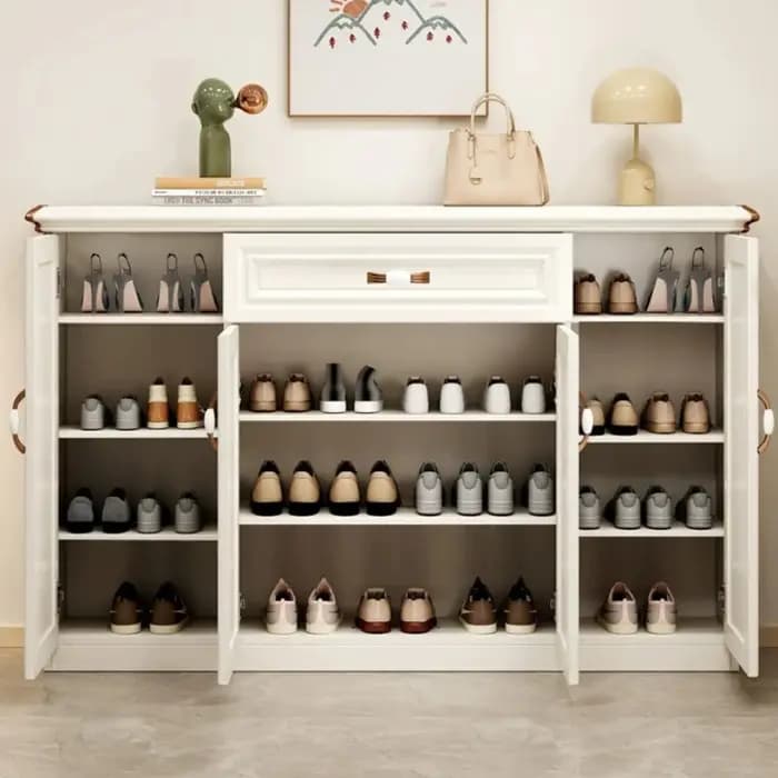 Meuble à chaussures multi-rangements blanc moderne pour entrée