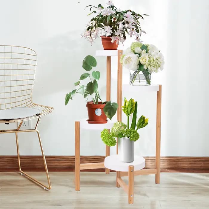 Porte Plante en Bambou, Etagère Plantes à 4 Niveaux Escalier Plantes sur Pieds Intérieur Extérieur p
