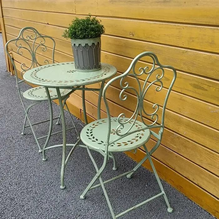 Silla Plegable américain rétro vieux motif creux chaise en fer forgé pliable cour extérieure Villa loisirs
