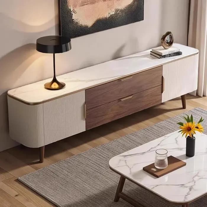 Meuble TV d'angle moderne de luxe avec tiroirs de rangement pour salon