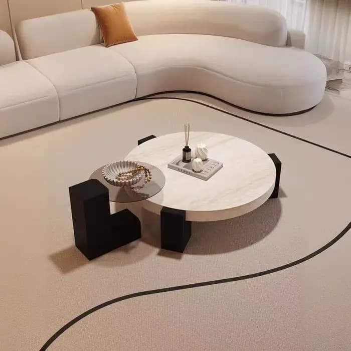 Wabi-sabi Style marbre naturel travertin Table basse en bois massif lumière de luxe moderne maison Art créatif forme