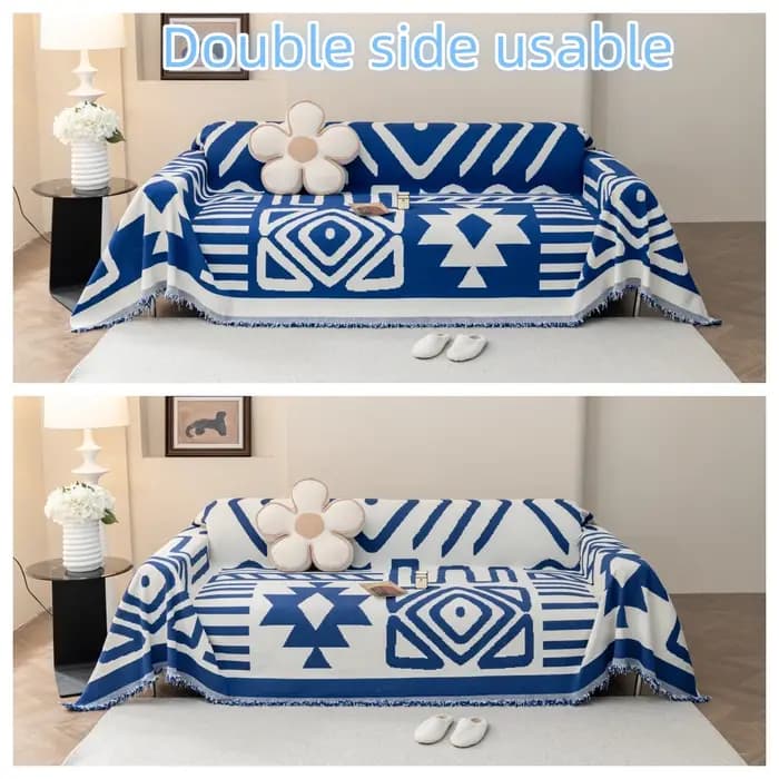 Serviette de canapé en Chenille de Style Boho avec glands
