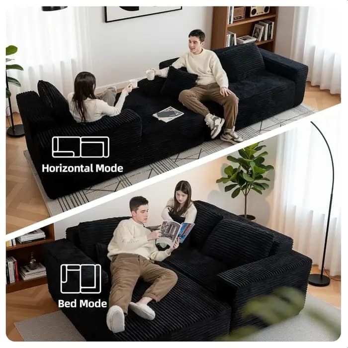 Canapé modulaire en velours côtelé en forme de L de 95 pouces, sans structure, avec assise profonde,