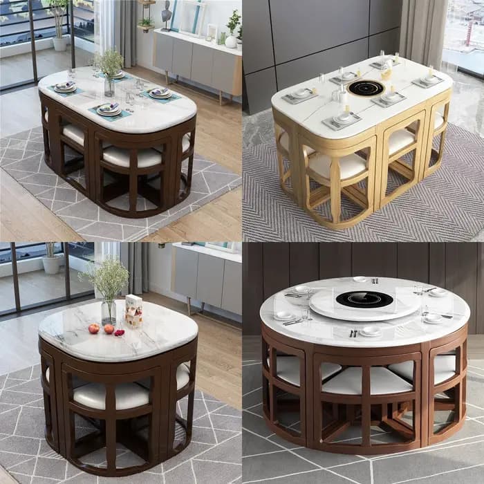 Ensemble de table à manger moderne avec plateau en marbre carré