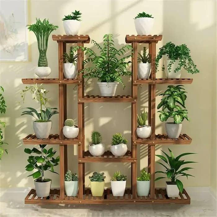 UNHO-Support à plantes à plusieurs niveaux, 46 pouces, recommandé, support à fleurs en bois T1, 16 p