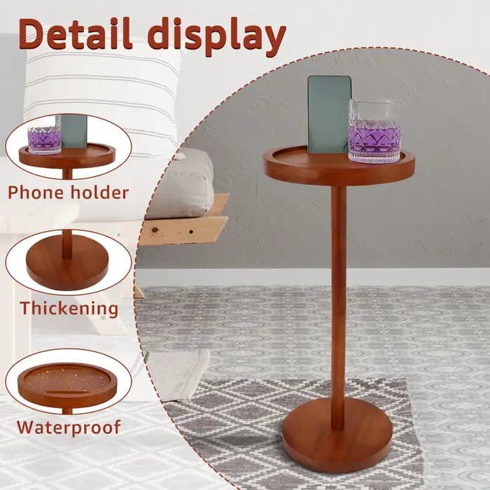 Petites Tables basses rondes en bois avec support pour téléphone