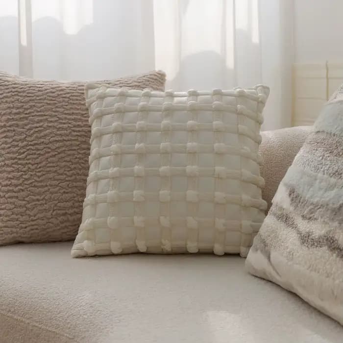 Housse de coussin décorative matelassée douce à carreaux pour canapé