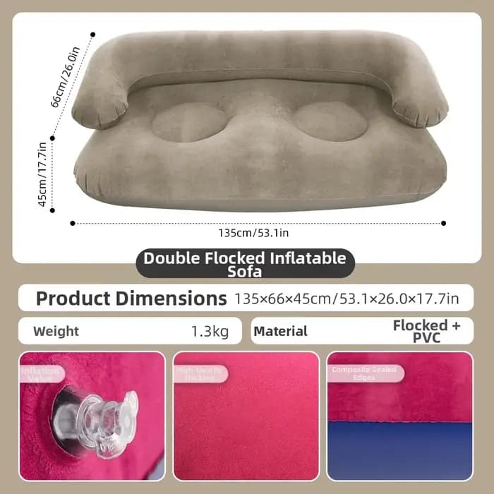 Canapé gonflable double floqué portable pour camping en extérieur et salon à domicile