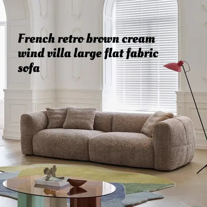 Canapé en tissu crème marron vintage français