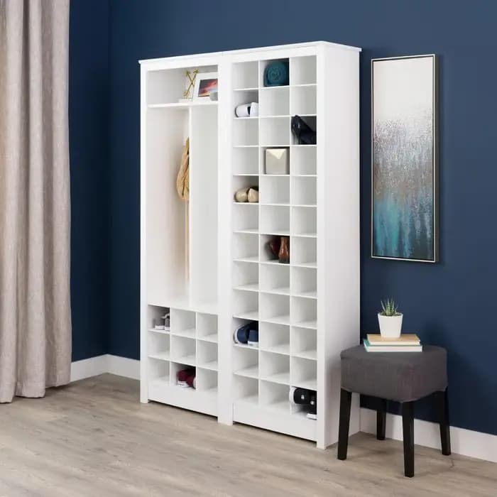 Armoire de rangement haute blanche, armoire à chaussures, meubles d'entrée avec 36 Cubbies à chaussu