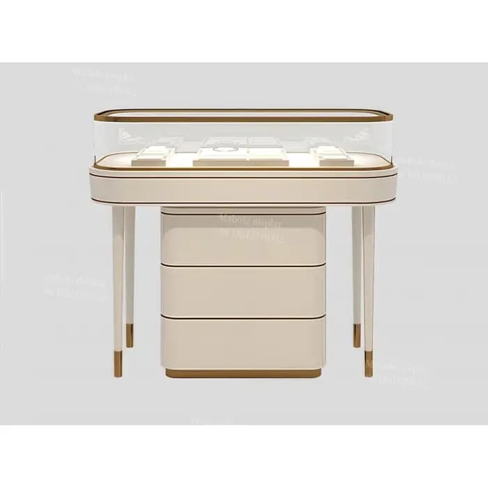 Vitrine à bijoux blanche brillante sur mesure, présentoir professionnel en verre pour bijoux, vitrine de comptoir en verre
