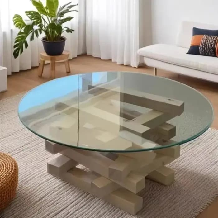 Table Basse minimaliste moderne ronde en verre Glam