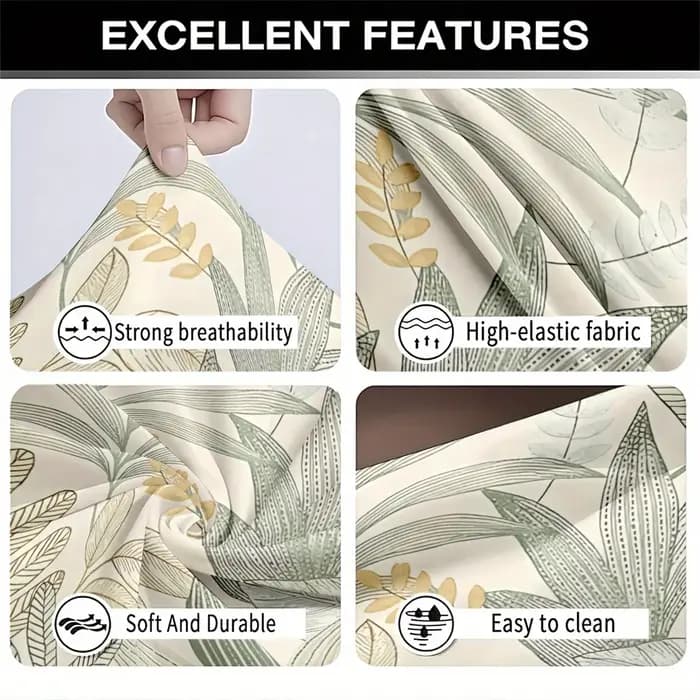 Housse de canapé extensible à imprimé feuilles tropicales vert sauge bohème