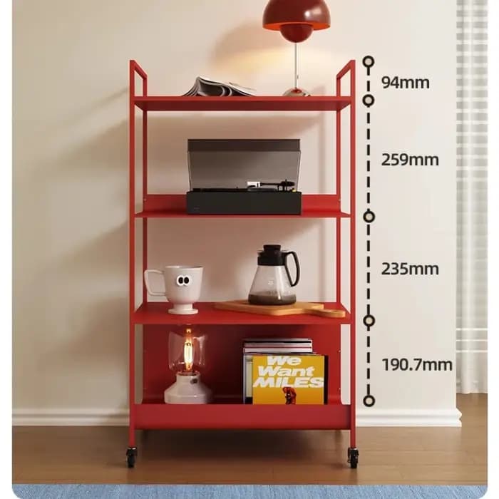 Bibliothèque de sol minimaliste rouge, organisateur de rangement moderne à 4 niveaux pour salon, pré