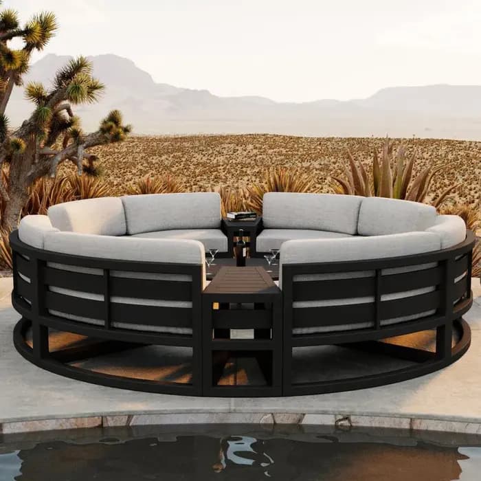 360 ° Ensemble de canapés d'extérieur ronds | Meubles de jardin en aluminium gris foncé