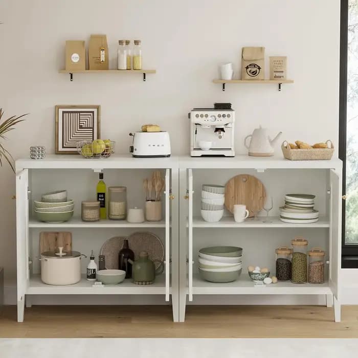 2 meubles de buffet modernes avec rangement, armoires en bois pour cuisine, salon, couloir, style an