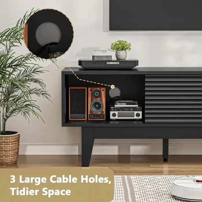 Meuble TV pour téléviseur 65 pouces, centre de divertissement moderne à cannelures avec rangement, c