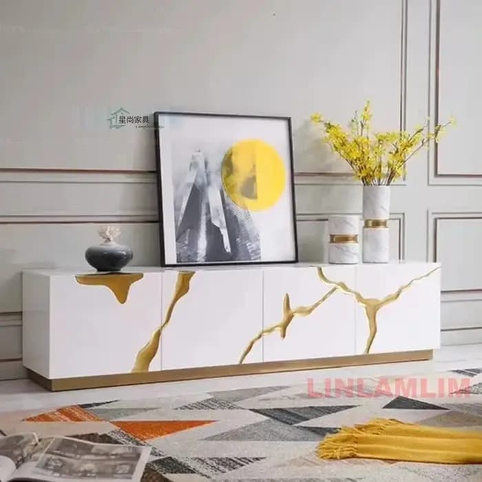 Buffet de Luxe Noir/Blanc avec Accent localité Meuble de Rangement Brcorporelle pour Salon ou Salle à Manger