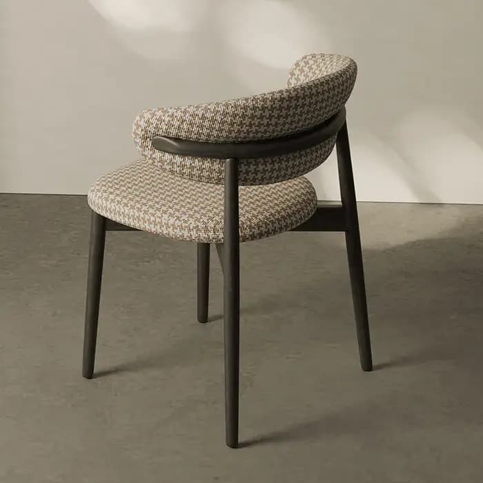 Chaise de salle à manger design rétro en bois massif, tabouret à dossier en tissu de style brochure