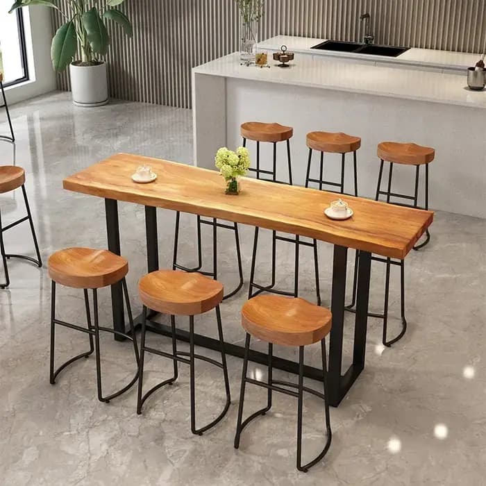 Tabouret de Bar Nordique en Bois Massif, Chaise de Loisirs, Réception Café, Art en Fer, Piste Haute