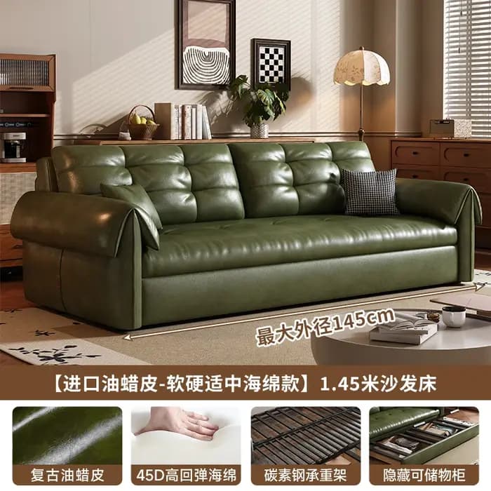 Canapés Vintage modernes vert Corium huile cire Simple Relax canapés intégré pliant Camas Y Muebles