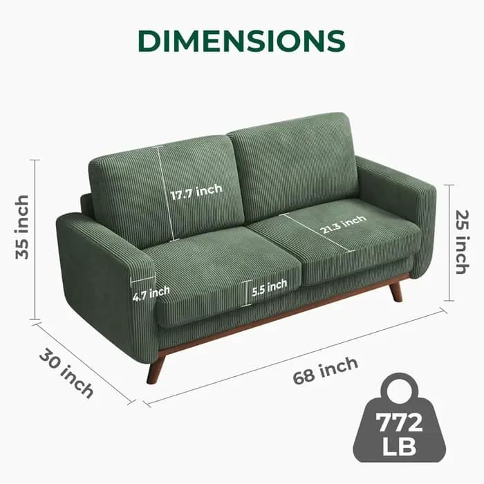 Canapé causeuse Vesgantti 68 – Vert, velours côtelé confortable avec coussin à ressorts, cadre en bo