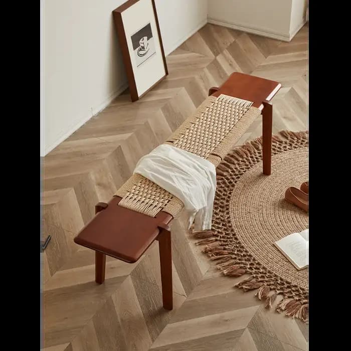 Banc vintage style nordique wabi-sabi maison en bois massif pour chaussures tabouret médiéval chambr