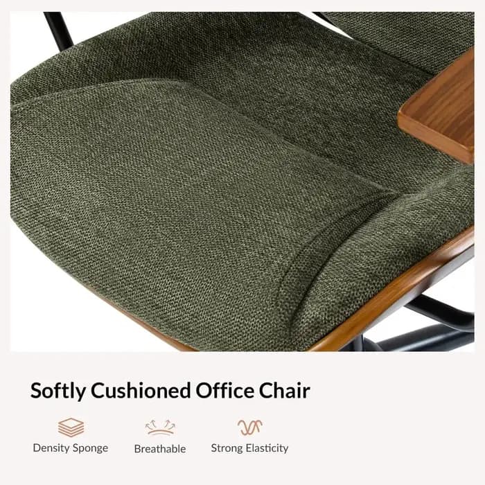 Chaise de bureau ergonomique pivotante avec revêtement en polyester et structure en bois courbé, hau