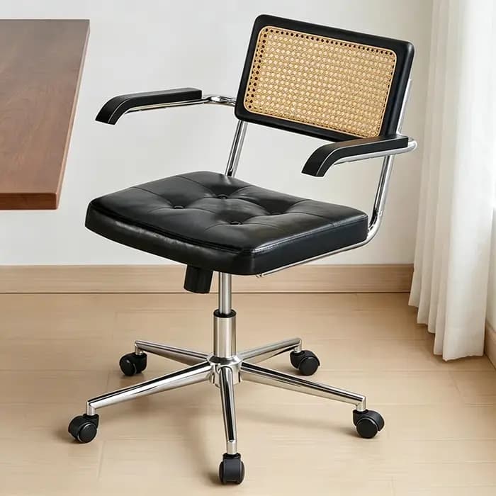 Chaise de Bureau Rétro en Cuir avec Fonction de Bascule