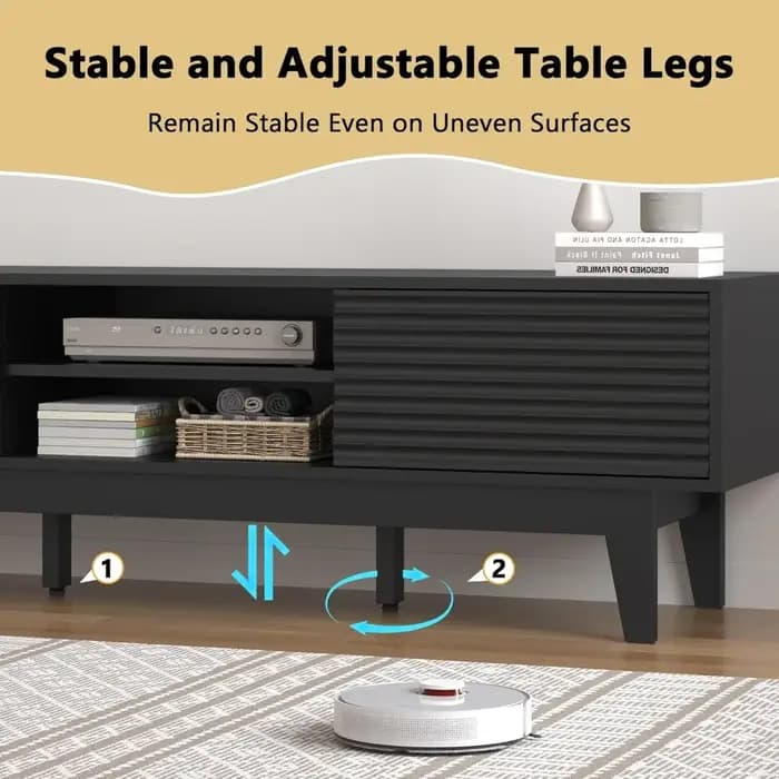 Meuble TV pour téléviseur 65 pouces, centre de divertissement moderne à cannelures avec rangement, c