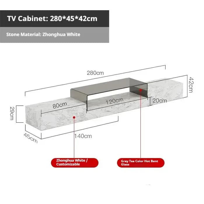 Console TV en marbre de luxe minimaliste sur mesure