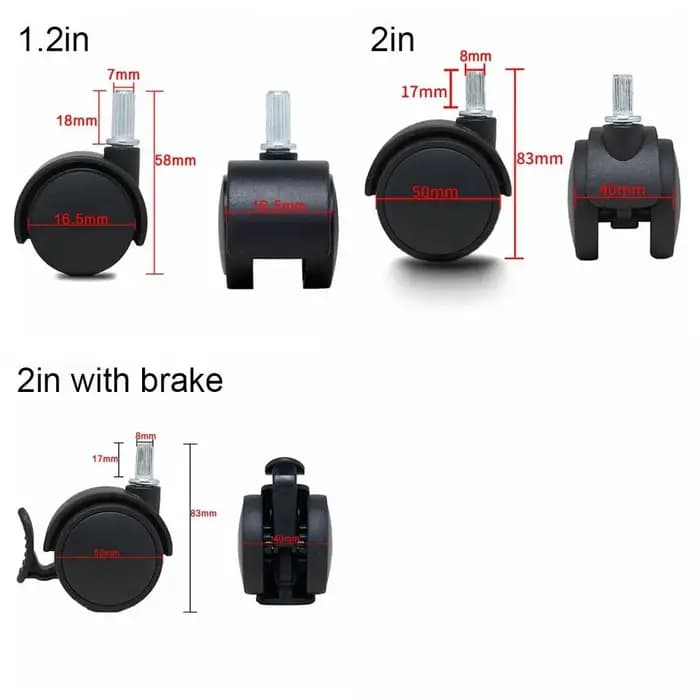 Outil 1.2/2 pouces meubles roues universelles roue de remplacement 360 ° Roulette de chaise de bur