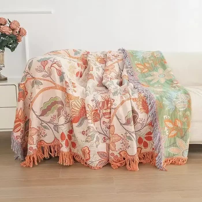 Nouveau Couverture bohème quatre saisons, coussin de canapé, grande taille, couverture en coton doux