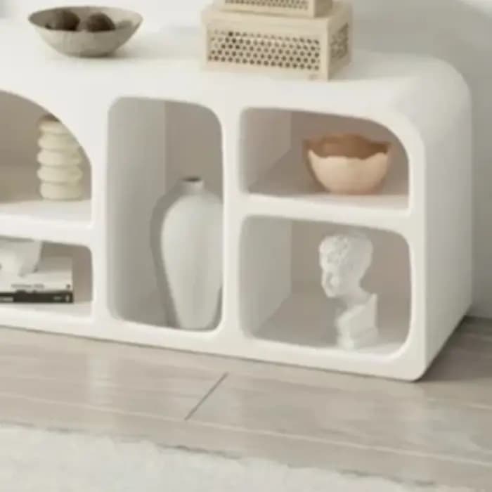 Meubles TV universels blancs, séparateurs de pièce rustiques, meubles TV cannelés, meubles pour salons, meubles de style Mid-Century