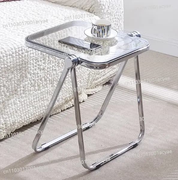 Table d'appoint pliante en acrylique - Table basse transparente pour salon, coin canapé et balcon