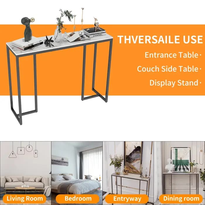 Table Console Moderne en Marbre avec Cadre D.lique, Support Latéral d'Accent, Canapé, Entrée, Hall,